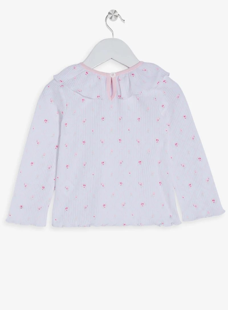 ريبلز مع نمشي تيشيرت بناتي بأكمام طويلة وياقة مكشكشة