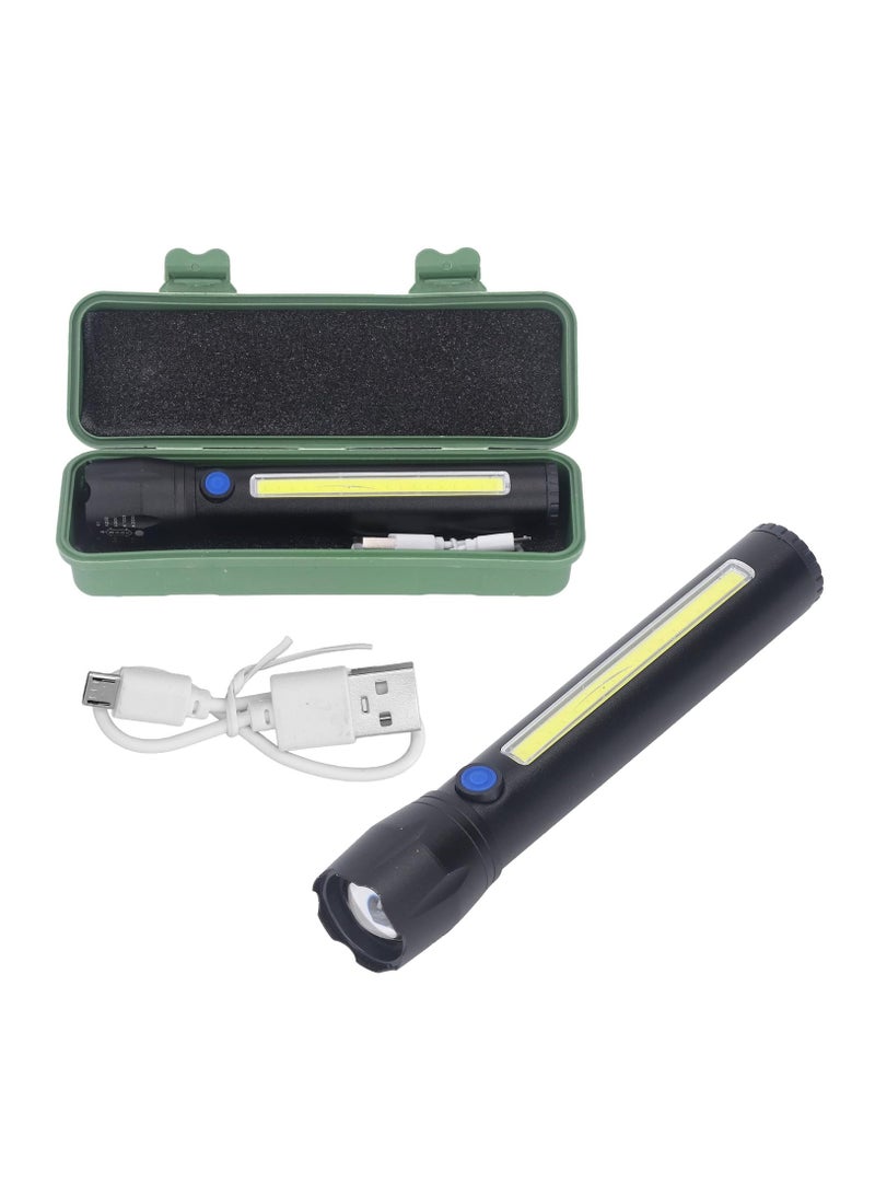 Multifunction Rechargeable Flashlight – USB Charging, Zoom & Side COB Light  - Image 1