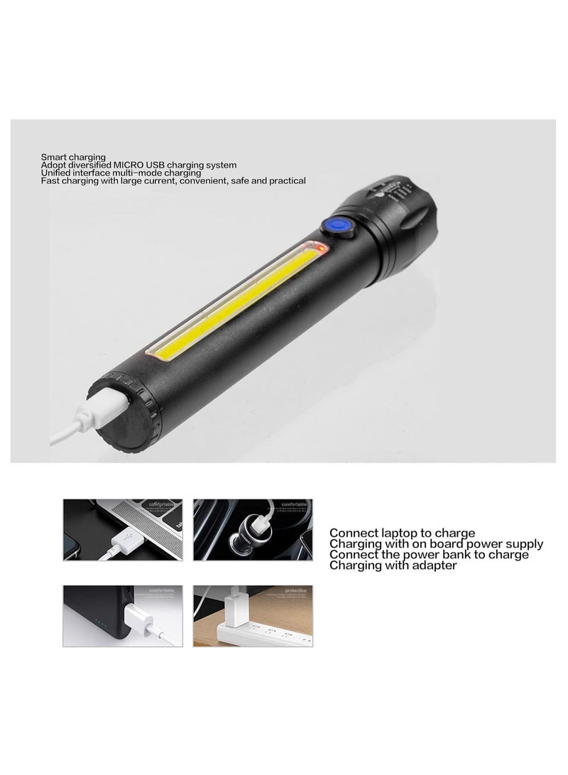 Multifunction Rechargeable Flashlight – USB Charging, Zoom & Side COB Light  - Image 3