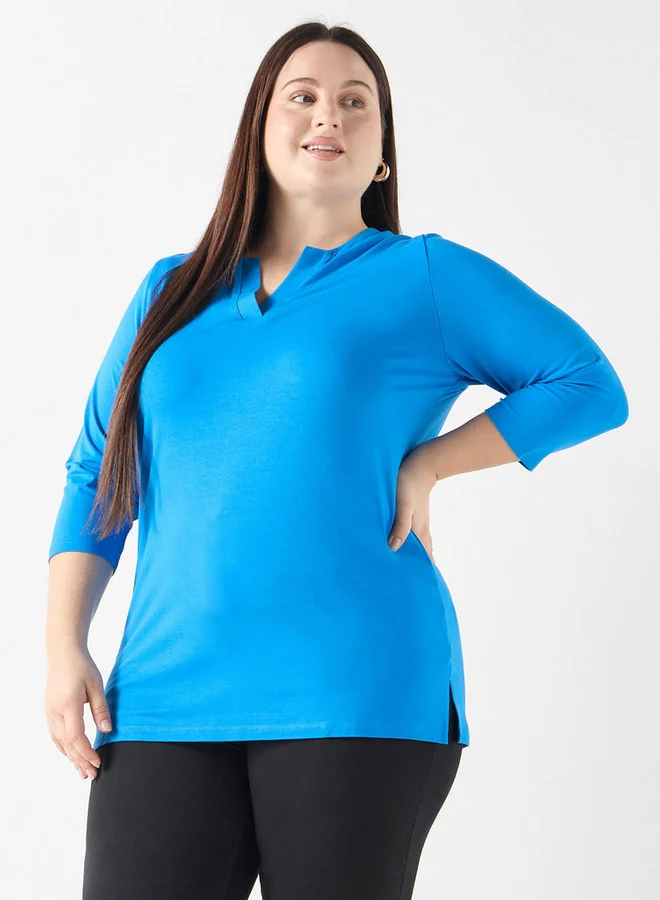 Ulla Popken Plus Size Ulla Popken V-neck 3/4 Sleeves T-shirt