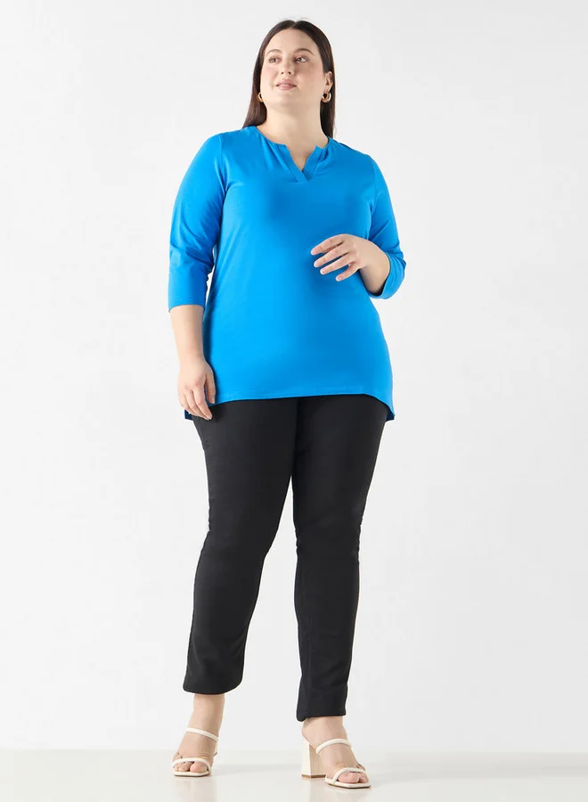 Ulla Popken Plus Size Ulla Popken V-neck 3/4 Sleeves T-shirt