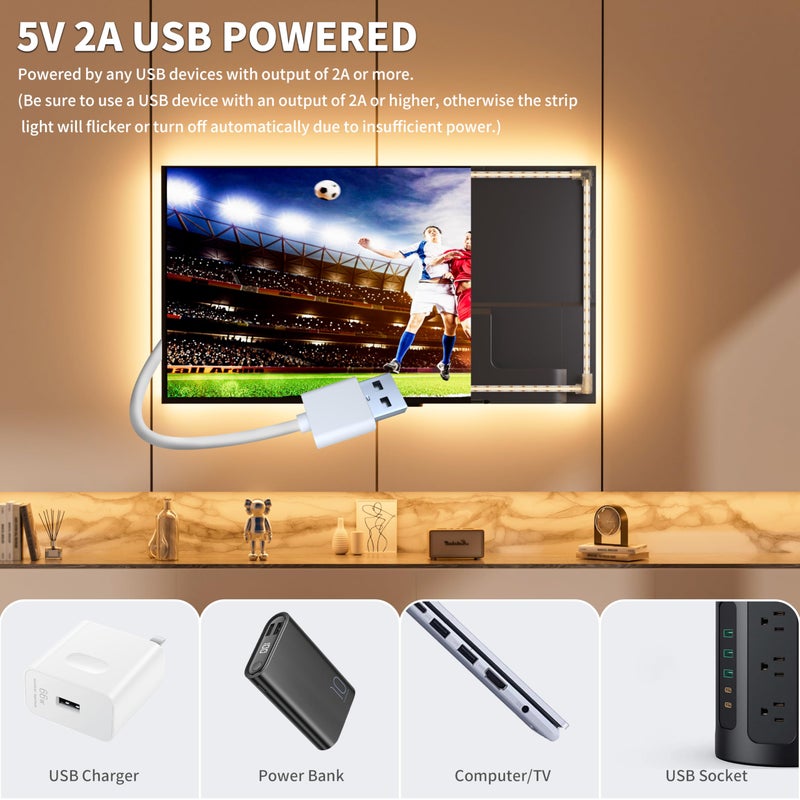 PAUTIX LED Strip Light 5V USB 6.56ft/2m 2700K, 640LEDs 1200lm Dimmable COB LED Strip Light Warm White CRI85+ USB TV Backlight,Flexible Under Cabinet Tape Light for Bedroom,Kitchen,Home DIY Lighting - Image 5