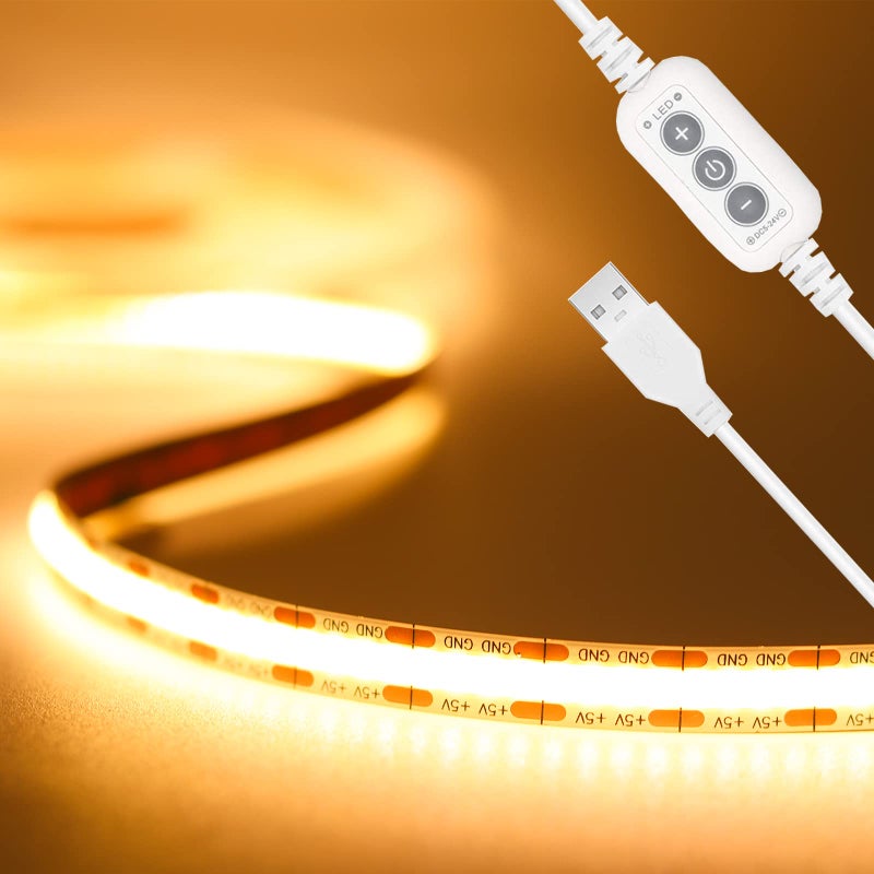 PAUTIX LED Strip Light 5V USB 6.56ft/2m 2700K, 640LEDs 1200lm Dimmable COB LED Strip Light Warm White CRI85+ USB TV Backlight,Flexible Under Cabinet Tape Light for Bedroom,Kitchen,Home DIY Lighting - Image 1