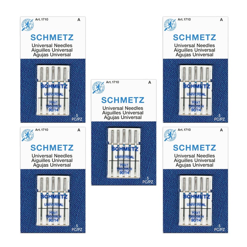 SCHMETZ Universal Sewing Machine Needles - Size 90/14, 5-Needle Cards, Pack of 5 - Image 1