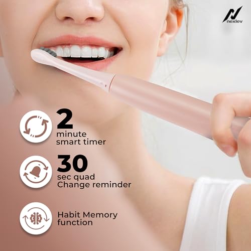Nexlev Electric Toothbrush| 40000 vibrations/min|USB Type C| 5 Modes| 2 Min timer| 30 sec Quad Interval| 4 Replaceable Brushheads With Cover| IPX7 Waterproof| For Adults|Sparkle Pro ETC-05 Sunset Pink - Image 3