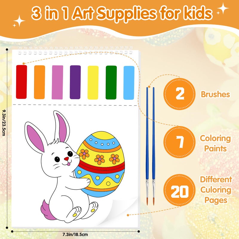 iRugosa hapfyer Paint with Water Coloring Books for Toddlers - Easter Basket Stuffers Gifts - Easter Watercolor Paint Set with 2 Brushes, Mess-Free Paint Activity Arts & Crafts Toy Supplies for Kids Ages 4 5 6 7 8 - Image 3
