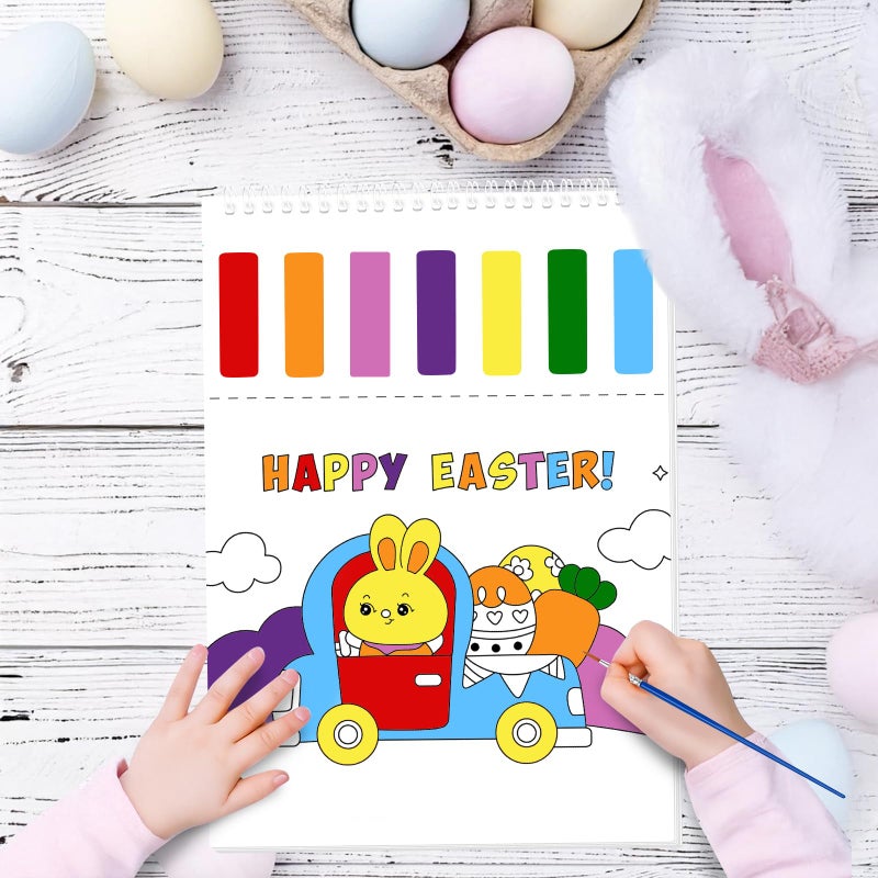 iRugosa hapfyer Paint with Water Coloring Books for Toddlers - Easter Basket Stuffers Gifts - Easter Watercolor Paint Set with 2 Brushes, Mess-Free Paint Activity Arts & Crafts Toy Supplies for Kids Ages 4 5 6 7 8 - Image 5