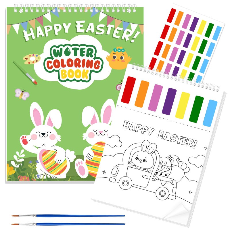 iRugosa hapfyer Paint with Water Coloring Books for Toddlers - Easter Basket Stuffers Gifts - Easter Watercolor Paint Set with 2 Brushes, Mess-Free Paint Activity Arts & Crafts Toy Supplies for Kids Ages 4 5 6 7 8 - Image 1