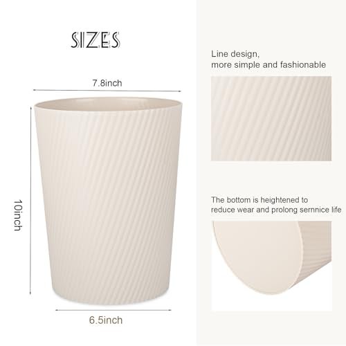 UUJOLY Small Trash Can Wastebasket Garbage Can Container Bins for Bathrooms, Laundry Room, Kitchens, Offices, Kids Rooms, Dorms (Beige) - Image 2