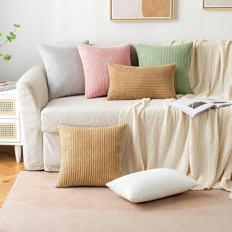EMEMA Cushion Cover 45 x 45 cm for Sofa Super Soft Corduroy Pillow Case Striped Corduroy Cushion Modern Decoration for Sofa Chair Bed Living Room Bedroom 2 Pieces Light Grey - Image 5