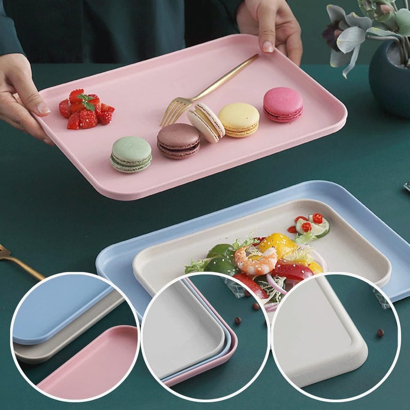 Pepplo Multi Purpose Wheat Straw Rectangle Serving Tray for Restaurant, Home, Kitchen, Dinner, DIY Projects, Painting, Beads, Organizing Supply Microwave Dishwasher Safe (25 Cm, Random, Pack of 4) - Image 3