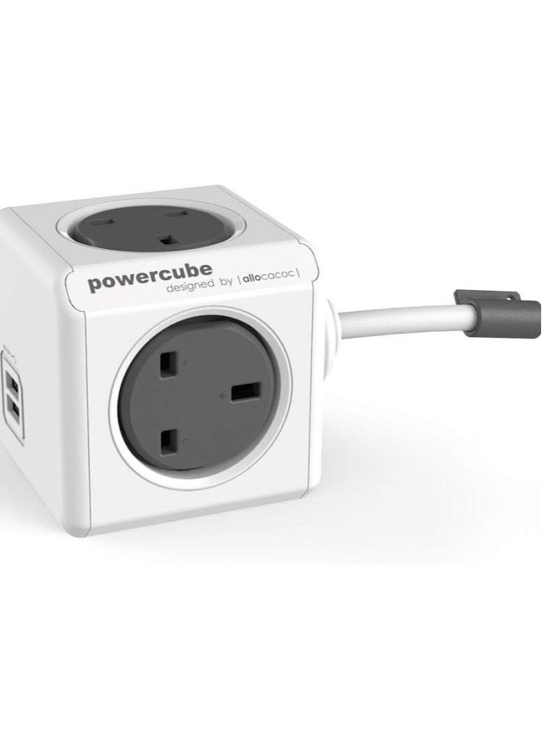 ألوكاكوك سلك تمديد Allocacoc Universal Powercube بطول 3 متر مع منفذ USB، رمادي -7400/UKEUPC 