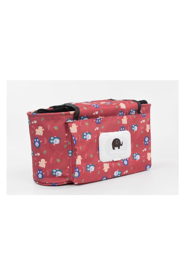 Y&D Portable Baby Trolley Pouch Storage Bag Waterproof Hanging for Milk Bottles Wallets Cell Phones students, Red Owl Style  - Image 1