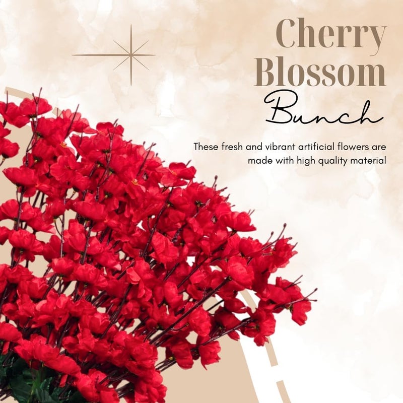 Sheux Red Artificial Flower Cherry Blossom Realistic Silk Flowers for Home Decor, Wedding, and Office Arrangements, Artificial Plant for Gifting or Decor Purpose (2 Piece) - Image 2