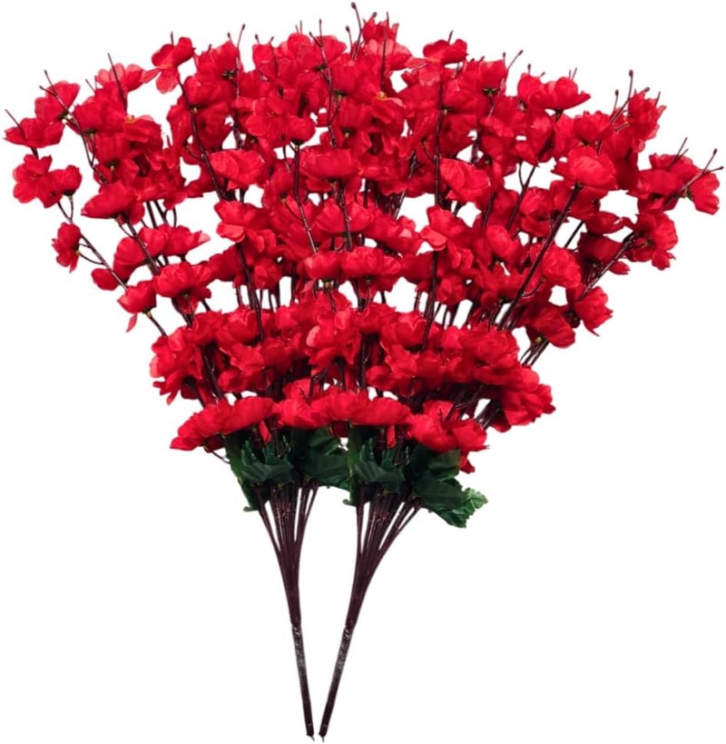 Sheux Red Artificial Flower Cherry Blossom Realistic Silk Flowers for Home Decor, Wedding, and Office Arrangements, Artificial Plant for Gifting or Decor Purpose (2 Piece) - Image 1