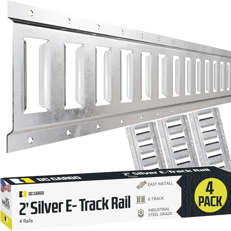 DC Cargo Mall 4-Pack 2' Silver E-Track Tie-Down Rail - Zinc-Coated 12 Gauge Steel - Image 1