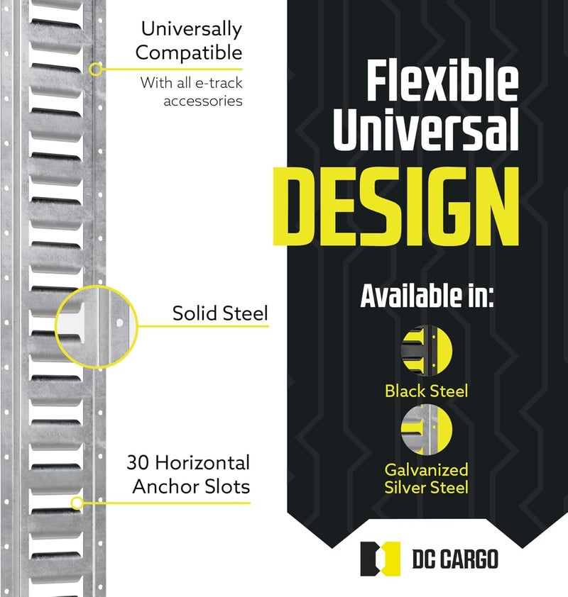 DC Cargo Mall 4-Pack 2' Silver E-Track Tie-Down Rail - Zinc-Coated 12 Gauge Steel - Image 4
