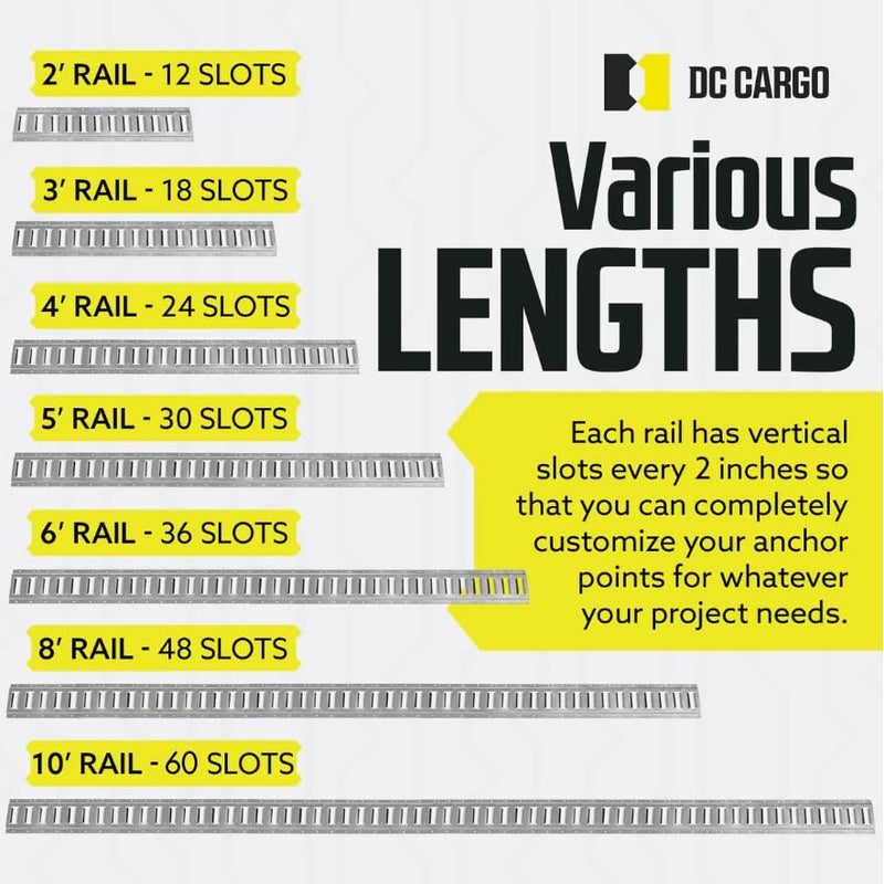 DC Cargo Mall 4-Pack 2' Silver E-Track Tie-Down Rail - Zinc-Coated 12 Gauge Steel - Image 5