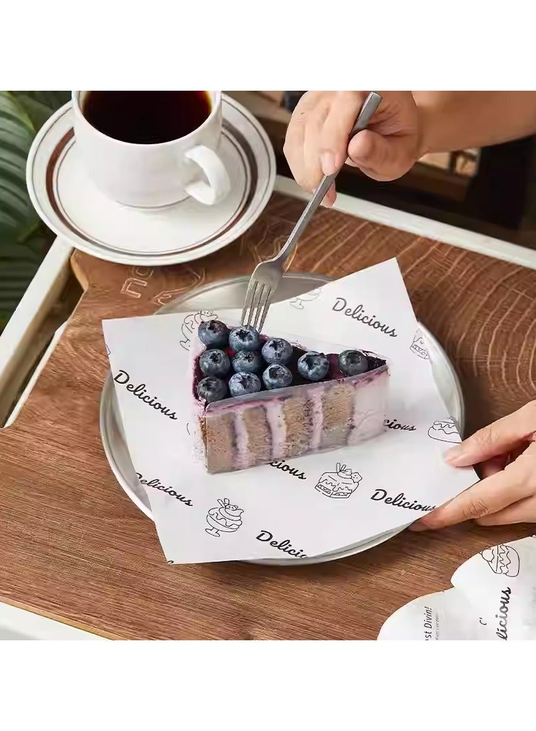 السعي للأفضل 100 قطعة من ورق الشمع للأغذية، ورق مقاوم للزيت لخبز السندويشات، ورق تغليف للأغذية، ورق تغليف مقاوم للدهون، ورق تغليف للأغذية الخاصة، ورق خبز للهامبرغر والكعك مع نص مطبوع باللغة الإنجليزية 18x18 سم - Image 4