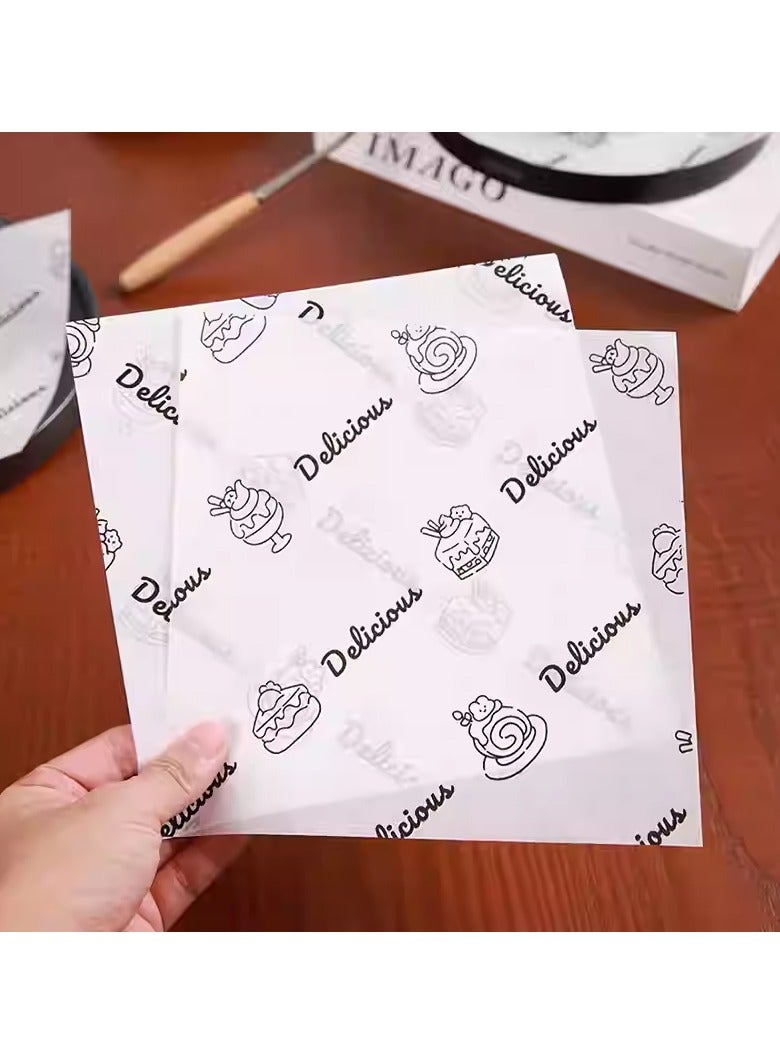 السعي للأفضل 100 قطعة من ورق الشمع للأغذية، ورق مقاوم للزيت لخبز السندويشات، ورق تغليف للأغذية، ورق تغليف مقاوم للدهون، ورق تغليف للأغذية الخاصة، ورق خبز للهامبرغر والكعك مع نص مطبوع باللغة الإنجليزية 18x18 سم - Image 3