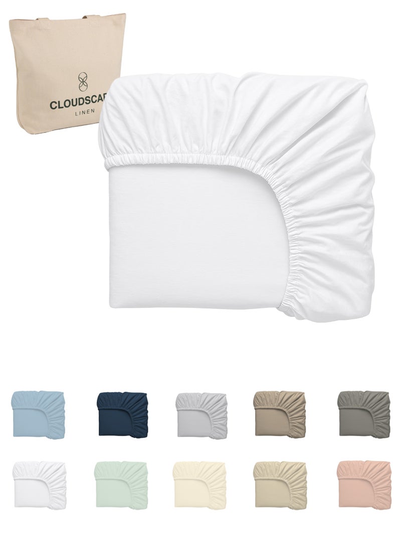 Cloud Scape Linen 600 Thread Count Egyptian Cotton Fitted Sheet ( Queen, White) - Image 2