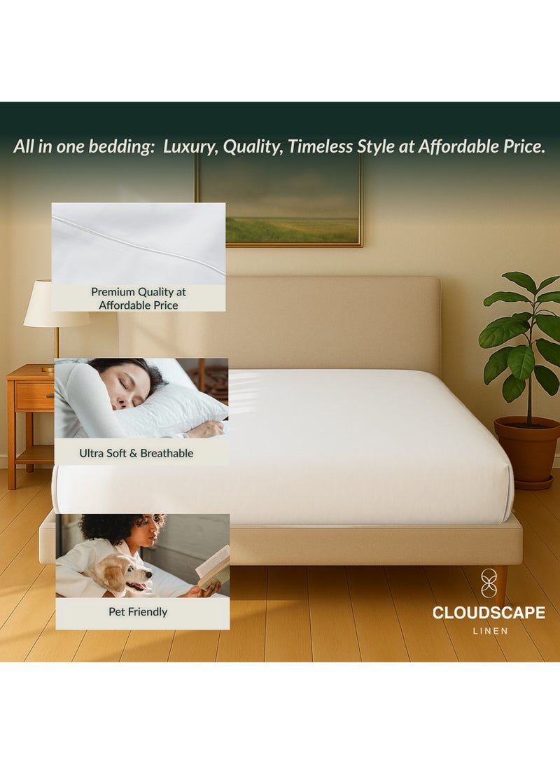 Cloud Scape Linen 600 Thread Count Egyptian Cotton Fitted Sheet ( Queen, White) - Image 5