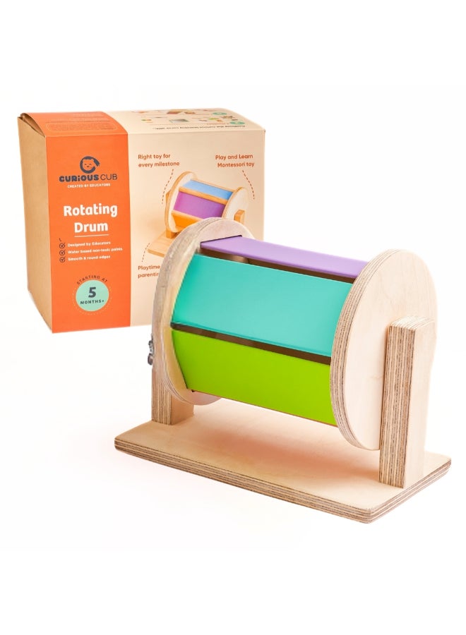 Curious Cub Montessori Spinning Drum For Babies 3 Months-18 Months  Spinning Rainbow Wheel Baby  Tummy Time Toy  Develops Fine Motor Skills  Educational Toy For Early Development - Image 2
