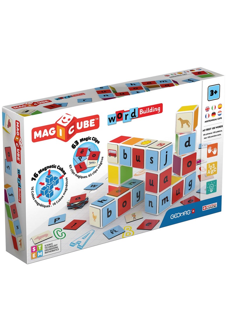 GEOMAG - Geomag Magicube Word Building + Clips, Magnetic STEM Toys For Kids, Early Educational Magnetic Building Toys, 79 PCS, Made in Switzerland, 100% Recycled Plastic, Open Ended Toys, Construction Toys - Image 1