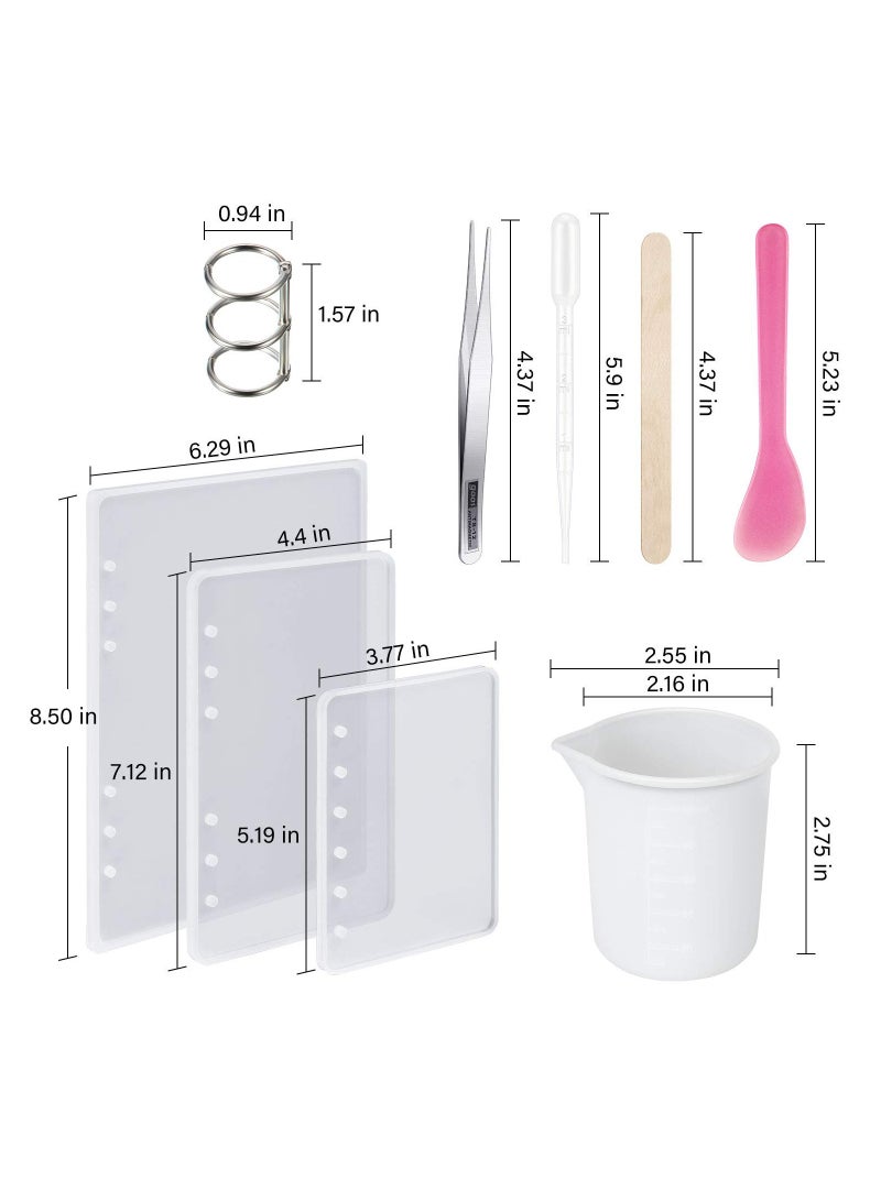 KASTWAVE 26pcs Resin Notebook Mold Kits,Notebook Cover Silicone Molds for A5 A6 A7,Silicone Resin Molds for Notebook Epoxy Resin DIY,with Book Rings,Spoon,tweezer,Cup,Dropper,Wood Stick - Image 2