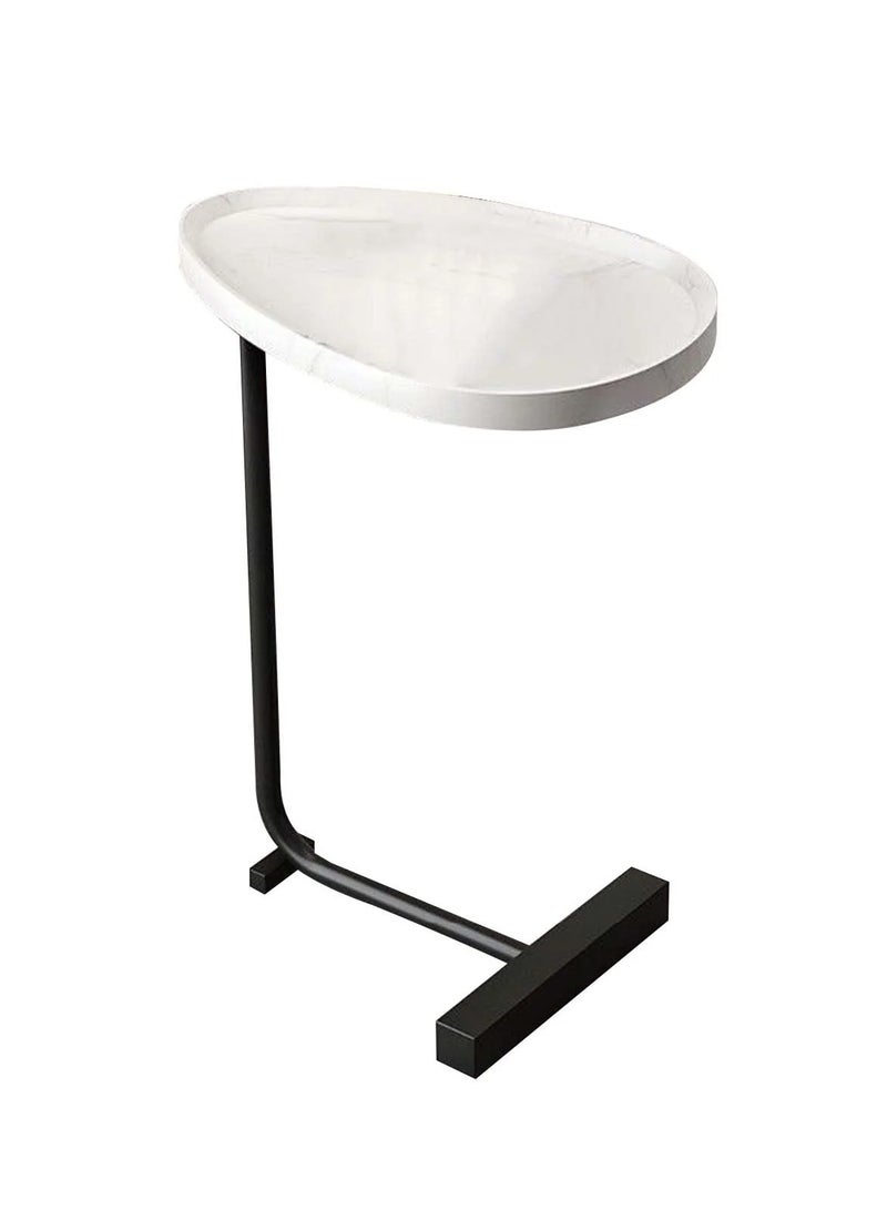 متجر ان زون طاولة جانبية عصرية على شكل حرف C للأريكة والسرير من الخشب والمعدن | ابيض - Image 3