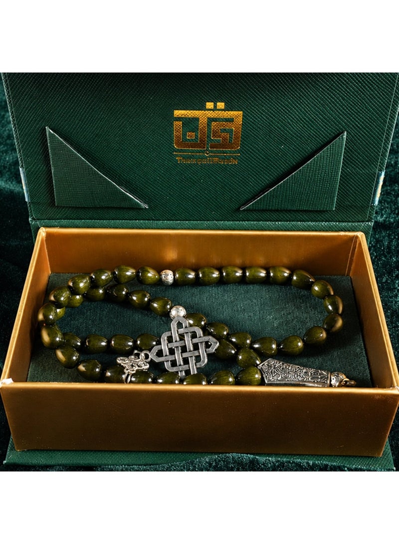 TranquilBeads 45 Beads Natural Green Jin Si Nan Wood Tasbih with Gift Box, Premium Islamic Misbaha Prayer Beads for Men, Elegant Dhikr Beads Gift for Ramadan, Eid, Hajj and Umrah - Image 2