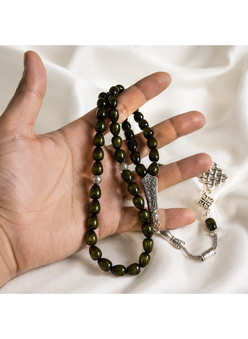 TranquilBeads 45 Beads Natural Green Jin Si Nan Wood Tasbih with Gift Box, Premium Islamic Misbaha Prayer Beads for Men, Elegant Dhikr Beads Gift for Ramadan, Eid, Hajj and Umrah - Image 3