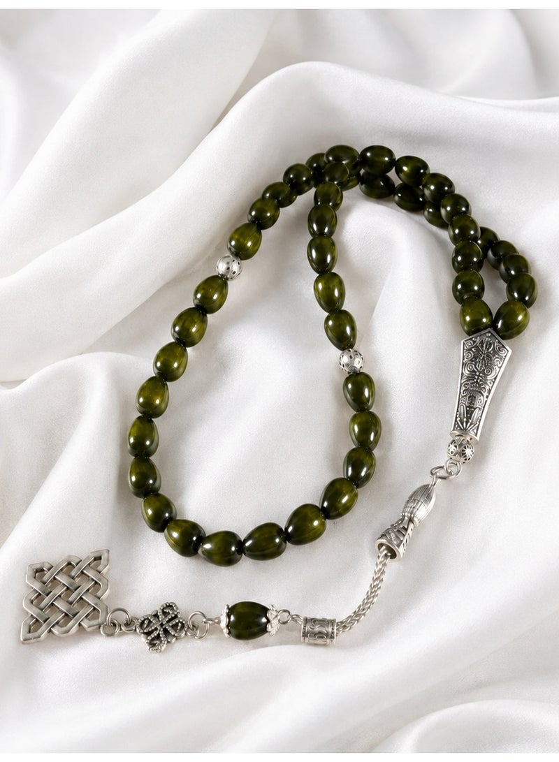 TranquilBeads 45 Beads Natural Green Jin Si Nan Wood Tasbih with Gift Box, Premium Islamic Misbaha Prayer Beads for Men, Elegant Dhikr Beads Gift for Ramadan, Eid, Hajj and Umrah - Image 4