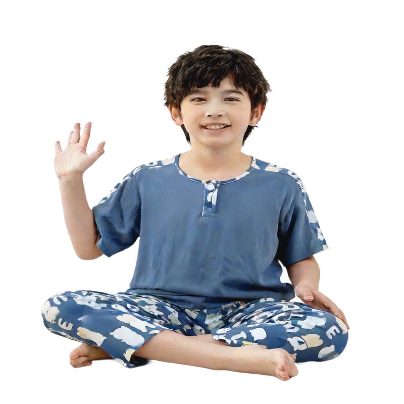 Kids Cotton Sleepwear Set Short Sleeve Long Pants Pajamas Homewear - Image 1