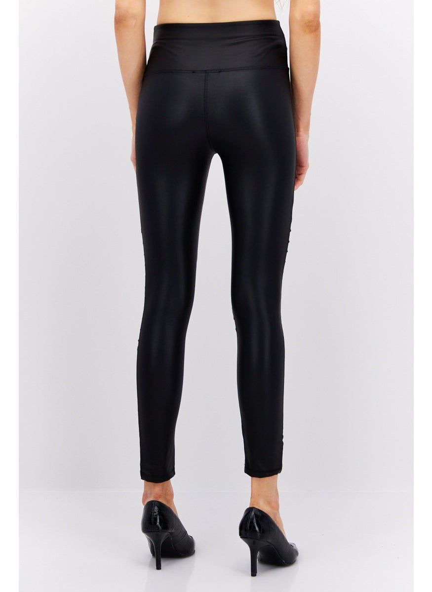 NEW LOOK - Women Petite Plain Faux Leather Leggings, Black - Image 1