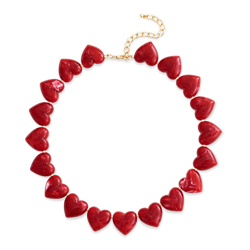 YUJIE Red Heart Choker Necklace for Women, Stylish Acrylic Statement Necklace, Cute Love Heart Pendant Necklace for Christmas - Image 1