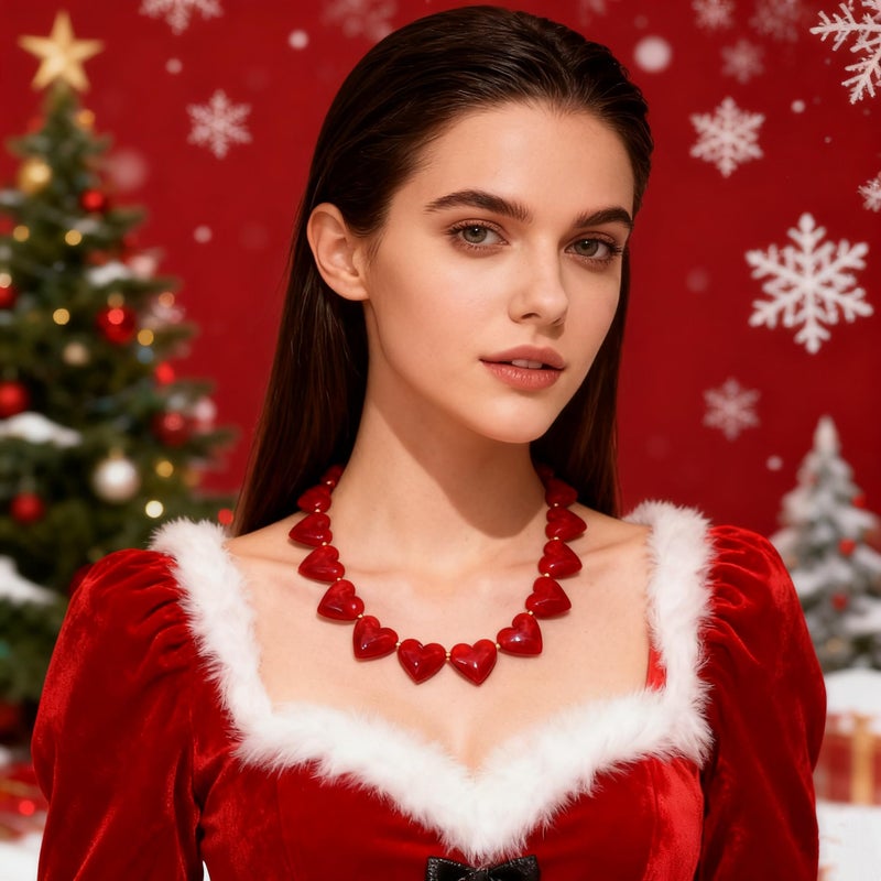 YUJIE Red Heart Choker Necklace for Women, Stylish Acrylic Statement Necklace, Cute Love Heart Pendant Necklace for Christmas - Image 2