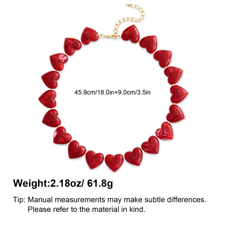 YUJIE Red Heart Choker Necklace for Women, Stylish Acrylic Statement Necklace, Cute Love Heart Pendant Necklace for Christmas - Image 5