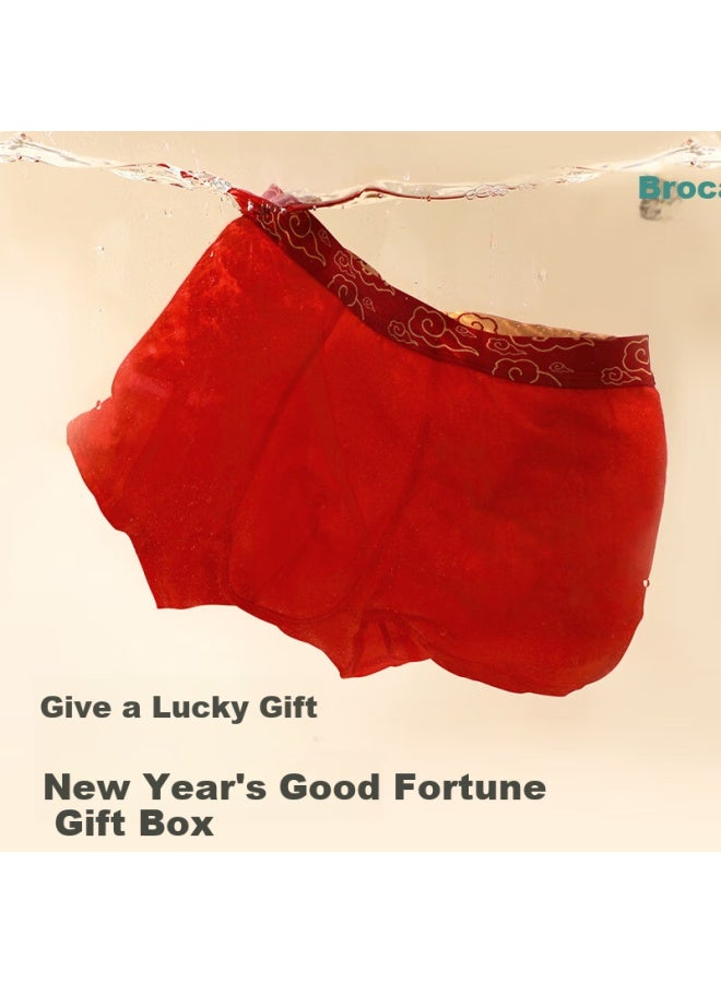 Jindu Horse Year Zodiac Red Underwear, Men's Pure Cotton Red Boxer Briefs, Large Size, For Horse Signs, Lucky Pants Gift Box Set - Image 5