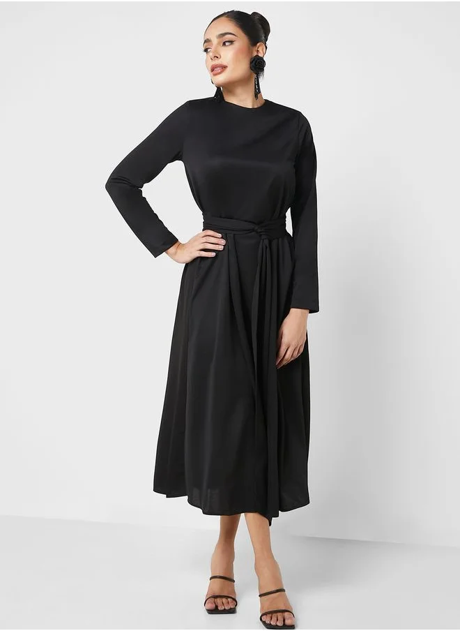 Refka by modanisa Belted Long Sleeve Dress