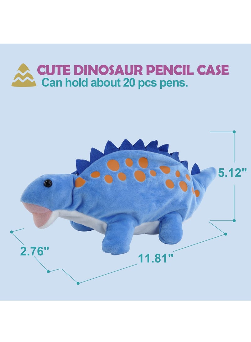 SOLARAE Pencil Case for Boy,  Dinosaur Pencil Pen Holder Case, 3D Plush Animal School Supplies Storage Bag Pouch Plush Toy for Kids(Blue） - Image 3