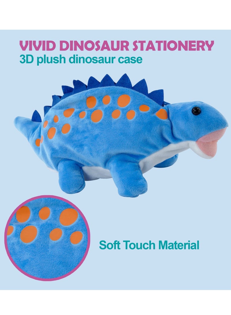 SOLARAE Pencil Case for Boy,  Dinosaur Pencil Pen Holder Case, 3D Plush Animal School Supplies Storage Bag Pouch Plush Toy for Kids(Blue） - Image 4