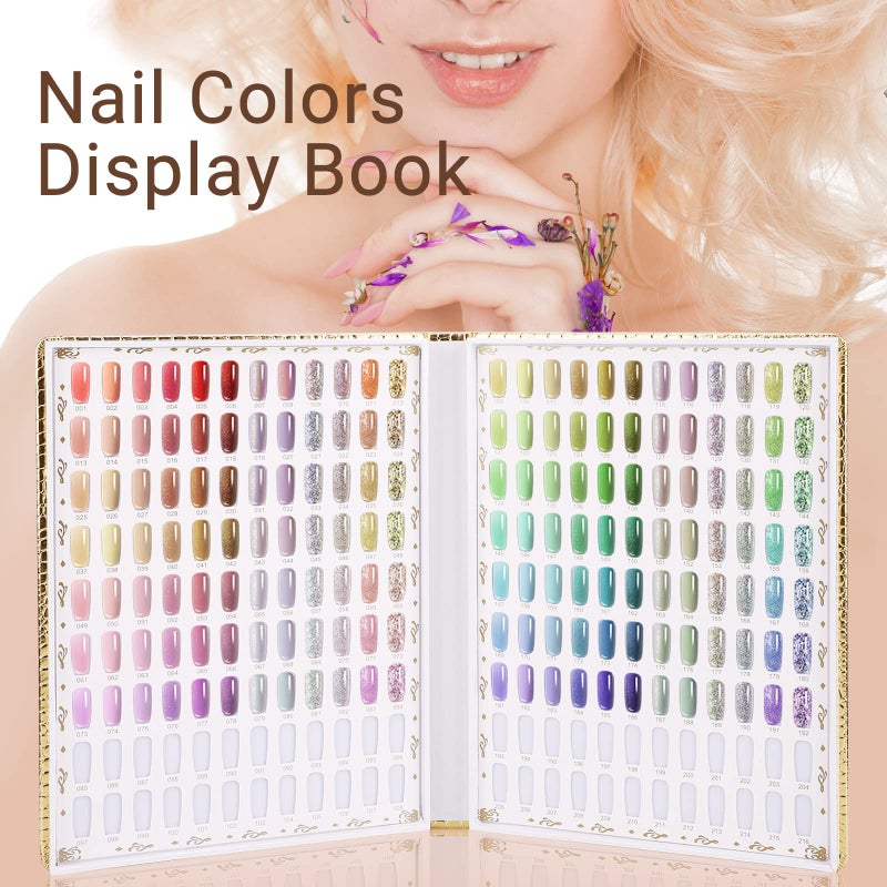 Segbeauty 216 Colors Nail Display Chart, Nail Gel Polish Organizer Color Card with 240 False Tips, Salon Fingernail Beauty Sample Supplies Tool Set Stick Cardboard Finger Painting Practice Book Golden - Image 2