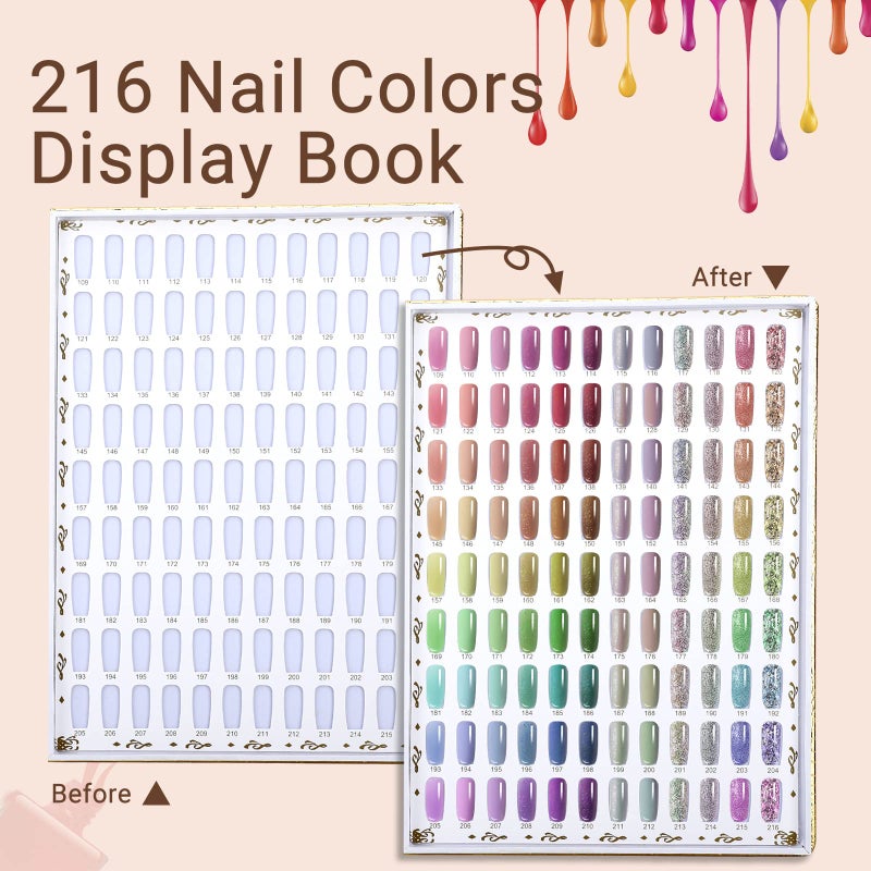 Segbeauty 216 Colors Nail Display Chart, Nail Gel Polish Organizer Color Card with 240 False Tips, Salon Fingernail Beauty Sample Supplies Tool Set Stick Cardboard Finger Painting Practice Book Golden - Image 4