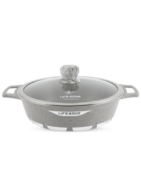 LIFE SMILE Shallow Pot with Lid | Multi Layer Non Stick Granite Coating 100% PFOA FREE | Oven Safe Frying Pan | Easy To Clean | Scratch Resistant (32 CM (5.8 Liters), Red)
