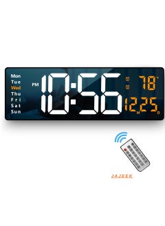 Large Plastic Digital Wall Clock with 16.2 Inch Display – LED Digital Clock with Remote Control, Auto Brightness Dimming, Date, Week, Temperature Display, Stylish Orange Color, Ideal for Home, Office, Bedroom, and Living Room