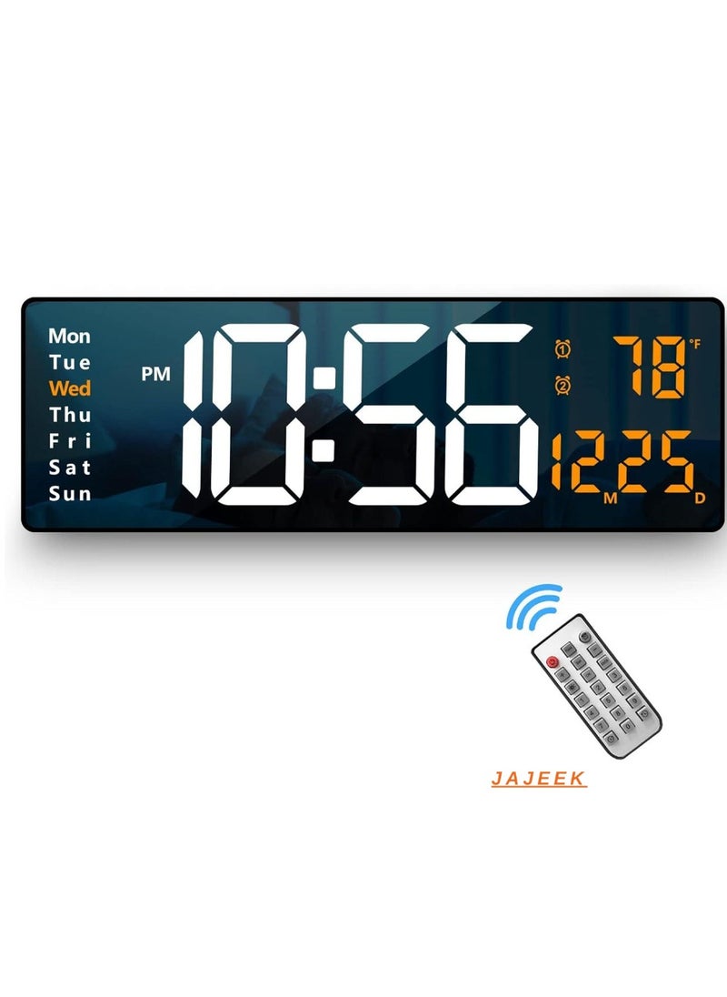 JAJEEK - Large Plastic Digital Wall Clock with 16.2 Inch Display – LED Digital Clock with Remote Control, Auto Brightness Dimming, Date, Week, Temperature Display, Stylish Orange Color, Ideal for Home, Office, Bedroom, and Living Room - Image 1