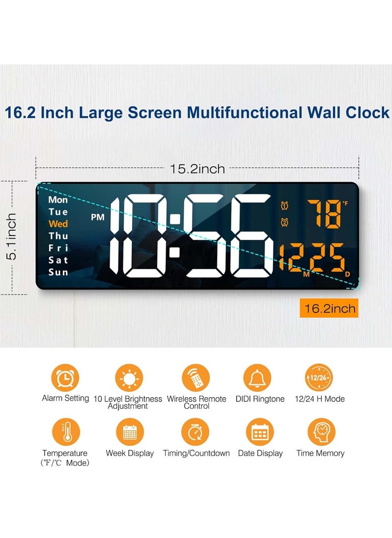 JAJEEK - Large Plastic Digital Wall Clock with 16.2 Inch Display – LED Digital Clock with Remote Control, Auto Brightness Dimming, Date, Week, Temperature Display, Stylish Orange Color, Ideal for Home, Office, Bedroom, and Living Room - Image 1
