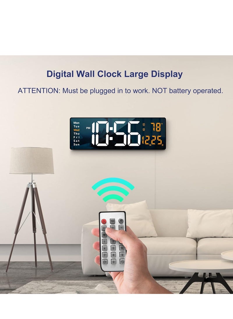 JAJEEK - Large Plastic Digital Wall Clock with 16.2 Inch Display – LED Digital Clock with Remote Control, Auto Brightness Dimming, Date, Week, Temperature Display, Stylish Orange Color, Ideal for Home, Office, Bedroom, and Living Room - Image 1