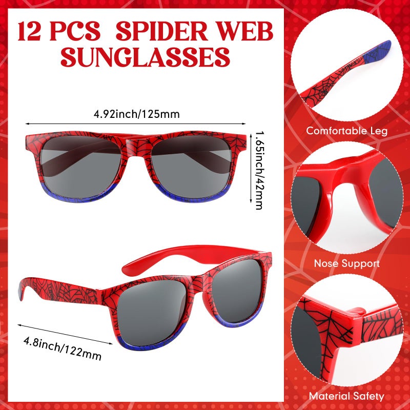 Kingdder 24 Pcs Spider Web Sunglasses and Silicone Wristbands Bracelets Spider Birthday Theme Party Favors Black Red Blue Party Decorations Supplies Gifts(Classic) - Image 2